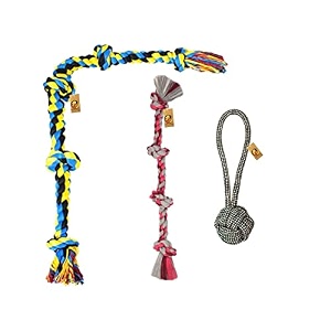 foodie puppies dog chew cotton rope toys 3in1 combo for small to medium dogs 4knot  5knot  handle rope knotted cotton chewing dog toys for playing teeth cleaning and training color may vary