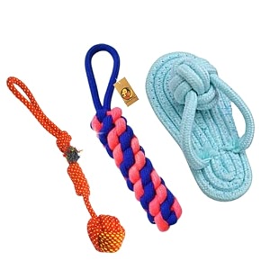 foodie puppies dog chew cotton rope toys 3in1 combo for small dogs amp puppies slipper  cornstick  half-round rope knotted cotton chew dog toy for playing teeth cleaning amp training color may vary