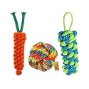 Foodie Puppies Dog Chew Cotton Rope Toys 3in1 Combo for Small Dogs &amp; Puppies (Cotton Ball + Carrot + CornStick Rope) Knotted Chew Dog Ropes Toy for Playing, Teeth Cleaning &amp; Training (Color May Vary)