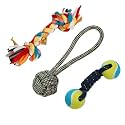 Foodie Puppies Dog Chew Cotton Rope Toys 3in1 Combo for Small Dogs &amp; Puppies (2Knot + Dual-Tennis + Handle Rope) Knotted Cotton Chew Dog Toys for Playing, Teeth Cleaning &amp; Training (Color May Vary)