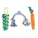 Foodie Puppies Dog Chew Cotton Rope Toys 3in1 Combo for Small Dogs &amp; Puppies (CornStick + Carrot + 3Knot Rope) Knotted Cotton Chew Dog Toys for Playing, Teeth Cleaning &amp; Training (Color May Vary)
