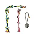 Foodie Puppies Dog Chew Cotton Rope Toys 3in1 Combo for Small to Medium Dogs (4Knot + 5Knot + Handle Rope) Knotted Cotton Chewing Dog Toys for Playing, Teeth Cleaning and Training (Color May Vary)