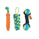 Foodie Puppies Dog Chew Cotton Rope Toys 3in1 Combo for Small Dogs &amp; Puppies (Dual-Tennis + Carrot + CornStick Rope) Knotted Cotton Chew Dog Toy for Playing, Teeth Cleaning &amp; Training (Color May Vary)