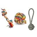 Foodie Puppies Dog Chew Cotton Rope Toys 3in1 Combo for Small Dogs &amp; Puppies (2Knot + Cotton Ball + Handle Rope) Knotted Chewing Dog Ropes Toy for Playing, Teeth Cleaning &amp; Training (Color May Vary)