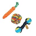 Foodie Puppies Dog Chew Cotton Rope Toys 3in1 Combo for Dogs &amp; Puppies (Cotton Ball + Dual-Tennis + Carrot Rope) Knotted Chew Dog Ropes Toy for Playing, Teeth Cleaning &amp; Training (Color May Vary)