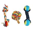 Foodie Puppies Dog Chew Cotton Rope Toys 3in1 Combo for Dogs &amp; Puppies (Cotton Ball + Dual-Tennis + 2Knot Rope) Knotted Chewing Dog Ropes Toy for Playing, Teeth Cleaning &amp; Training (Color May Vary)