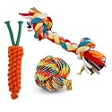 Foodie Puppies Dog Chew Toys Combo of 3 Ropes | Small Teething Pets – All Puppy Breeds & Aggressive Chewers |Teething Rope, Fetching Rope Toy (2 Knot Rope-Cotton Ball-Carrot Rope - Color May Vary)