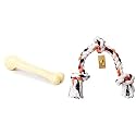 Foodie Puppies Dog Nylon Hard Chew 9inch Bone Toys(1 Piece) & Cotton Dog Rope Toy for Aggressive Chewers- Washable (3 Knots Rope)