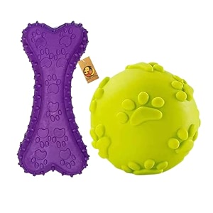 foodie puppies dog toy combo of prickle bone  claw ball  natural latex rubber toys for small dogs amp puppies  durable chewing fetching playing teething amp training chew safe play toy