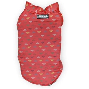 foodie puppies dog winter clothes reversible pet jacket - red amp black 10 inch printed warm fleece coat windproof water resistant padded cold weather comfortable coat adjustable with velcro tape
