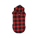 Foodie Puppies Dog Winter Clothes Reversible Pet Hoodie - (Red &amp; Black, 12 inch) Printed Warm Fleece Coat Windproof, Water Resistant Padded Cold Weather Comfortable Jacket, Adjustable with Velcro Tape