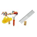 Foodie Puppies Durable Cotton Mix Chewable Rope Teething Playing Toy &amp; Professional Rounded Teeth Stainless Steel Needles Pet Hair Grooming Comfortable Flat Comb