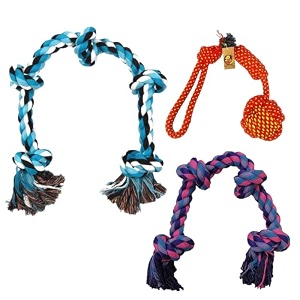foodie puppies durable cotton rope chew toy combo of 3 4knot 5knot half round  chewing playing teething and training for large dogs and aggressive chewer color may vary