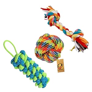 foodie puppies durable cotton rope chew toy - 3 in 1 combo color may vary  chewing gum exercise teething and training for small to medium size dogs and puppies