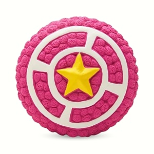 foodie puppies interactive non-toxic soft latex squeaky chew toy for small to medium dogs pink pie - large  chewing floating training and bouncing  reduce separation anxiety