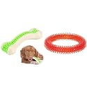 Foodie Puppies Interactive Non-Toxic Nylon Arched Bone (Medium) &amp; Dog Rubber Dental Chew Spike Ring Toy