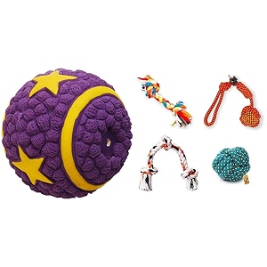 foodie puppies interactive non-toxic soft latex squeaky ball chew toy star purple ball - large amp dog rope combo2knot  3knot  ball  2knotball