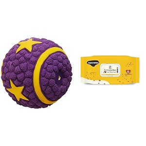 foodie puppies interactive non-toxic soft latex squeaky ball chew toy star purple ball - large amp anti-bacterial grooming wet pet wipes for dogs 634x 834 - pack of 100 wipes