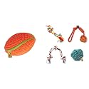 Foodie Puppies Interactive Non-Toxic Soft Latex Chew Squeaky Rugby Ball (Large) &amp; Dog Rope Combo(2Knot + 3Knot + Ball + 2knotBall)