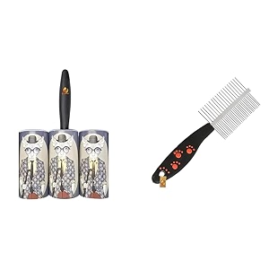 foodie puppies lint roller with handle cover 4 refills 60 sheets each lint roller 5pcs amp foodie puppies double side steel needles comb for dogs and cats