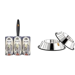 foodie puppies lint roller with handle cover 4 refills 60 sheets each lint roller 5pcs amp stainless steel plain bowl for dogs cats amp any pets 450ml - small plain
