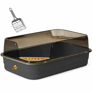 foodie puppies litter tray for small to large cats - tidy corner tray large 61 x 41 x 25 cm  basic cat tray with free litter scooper semi enclosed bedpan potty toilet training black
