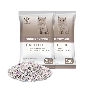 foodie puppies natural bentonite cat litter sand - 5kg pack of 2 with lavender fragrance for cats and kittens  clean low-dust strong deodorant litter tray refill with odor controlling