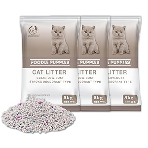 foodie puppies natural bentonite cat litter sand - 5kg pack of 3 with lavender fragrance for cats and kittens  clean low-dust strong deodorant litter tray refill with odor controlling