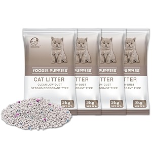 foodie puppies natural bentonite cat litter sand - 5kg pack of 4 with lavender fragrance for cats and kittens  clean low-dust strong deodorant litter tray refill with odor controlling