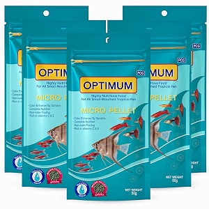 foodie puppies optimum micro pellet fish food 50g x 5 for all small-mouthed tropical fish highly nutritious food with free key ring