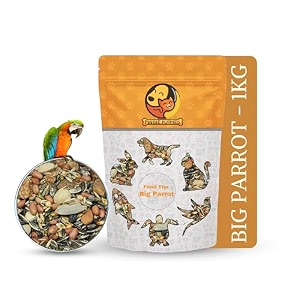foodie puppies parrot bird food for big parrot birds - 1kg pouch mix seeds fortified with almonds peanuts pumpkin seeds amp red chillis for african grey macaw cockatoo indian amp other parrots