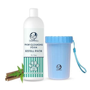 foodie puppies paw cleaner combo for dogs and cats  paw cleaner silicone bristle cup large and neem foam refill - 500ml  no-rinse quick dry lick-safe allergen-free moisturising amp freshening