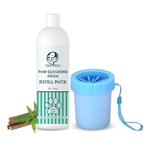 foodie puppies paw cleaner combo for dogs and cats  paw cleaner silicone bristle cup small and neem foam refill - 500ml  no-rinse quick dry lick-safe allergen-free moisturising amp freshening