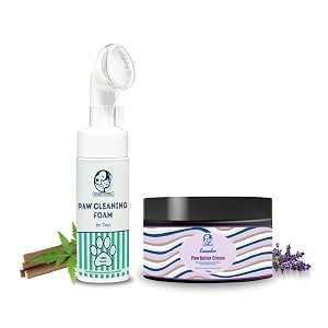 foodie puppies pet paw care 2-in-1 combo of paw butter cream lavender 100gm and paw cleaning foam neem 150ml and for dogs and puppies  moisturizes amp softens dry chapped paws  allergen-free