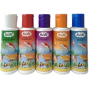 foodie puppies rid-all fish medicine 120ml pack of 5 - general aid anti itch anti chlorine anti fungus water clear