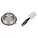 Foodie Puppies Stainless Steel Bowl- (1800ml), Large | Non-Skid Rubber Bottom Food/Water Bowl &amp; Double Side Steel Needles Comb for Dogs and Cats - (Paw Dual Comb)