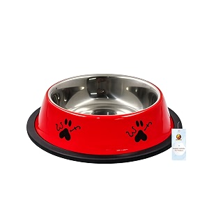 foodie puppies stainless steel bowl for dogs cats amp any pets - 700ml i non-skid rubber bottom foodwater bowl i non-toxic amp 100 safe for pets candy red woof