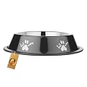 Foodie Puppies Stainless Steel Bowl for Dogs, Cats &amp; Any Pets - 700ml I Non-Skid Rubber Bottom Food/Water Bowl I Non-Toxic &amp; 100% Safe for Pets (Onyx Black, Woof)
