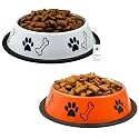 Foodie Puppies Stainless Steel Dog Bowl Combo - (Medium, 700ml) Food and Water Feeding Gift Bowl | Suitable for Dogs, Cats and Other Pets I Paw Bone Print, Anti-Skid Rubber Base (White + Orange)
