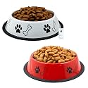 Foodie Puppies Stainless Steel Dog Bowl Combo - (Medium, 700ml) Food and Water Feeding Gift Bowl | Suitable for Dogs, Cats and Other Pets I Paw Bone Print, Anti-Skid Rubber Base (White + Red)