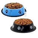 Foodie Puppies Stainless Steel Dog Bowl Combo - (Medium,700ml) Food and Water Feeding Bowl | Suitable for Small to Medium Dogs I Paw Bone Print, Anti-Skid Rubber Base I Gift for Dogs (Skyblue + Black)