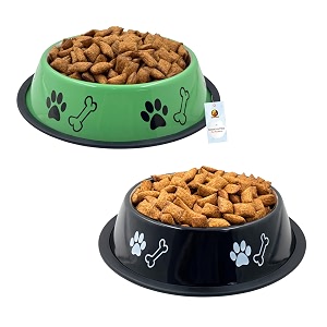 foodie puppies stainless steel dog bowl combo medium 700ml green  black  anti-skid rubber base paw bone print food and water feeding bowl for small to medium dogs  gift for dogs