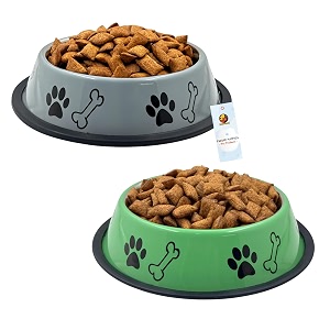 foodie puppies stainless steel dog bowl combo medium 700ml grey  green  anti-skid rubber base paw bone print food and water feeding bowl for small to medium dogs  gift for dogs