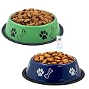 Foodie Puppies Stainless Steel Dog Bowl Combo (Medium, 700ml, Green + Blue) | Anti-Skid Rubber Base, Paw Bone Print, Food and Water Feeding Bowl for Small to Medium Dogs | Gift for Dogs