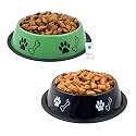 Foodie Puppies Stainless Steel Dog Bowl Combo (Medium, 700ml, Green + Black) | Anti-Skid Rubber Base, Paw Bone Print, Food and Water Feeding Bowl for Small to Medium Dogs | Gift for Dogs