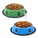 Foodie Puppies Stainless Steel Dog Bowl Combo (Medium, 700ml, Green + Sky Blue) | Anti-Skid Rubber Base, Paw Bone Print, Food and Water Feeding Bowl for Small to Medium Dogs | Gift for Dogs