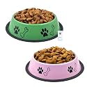 Foodie Puppies Stainless Steel Dog Bowl Combo (Medium, 700ml, Green + Pink) | Anti-Skid Rubber Base, Paw Bone Print, Food and Water Feeding Bowl for Small to Medium Dogs | Gift for Dogs