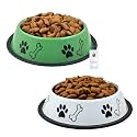 Foodie Puppies Stainless Steel Dog Bowl Combo (Medium, 700ml, Green + White) | Anti-Skid Rubber Base, Paw Bone Print, Food and Water Feeding Bowl for Small to Medium Dogs | Gift for Dogs