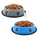 Foodie Puppies Stainless Steel Dog Bowl Combo (Medium, 700ml, Grey + Sky Blue) | Anti-Skid Rubber Base, Paw Bone Print, Food and Water Feeding Bowl for Small to Medium Dogs | Gift for Dogs