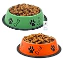 Foodie Puppies Stainless Steel Dog Bowl Combo (Medium, 700ml, Green + Orange) | Anti-Skid Rubber Base, Paw Bone Print, Food and Water Feeding Bowl for Small to Medium Dogs | Gift for Dogs